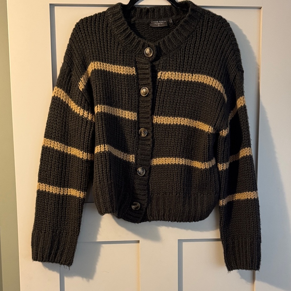 Urban Outfitters Black and Tan Striped Cardigan